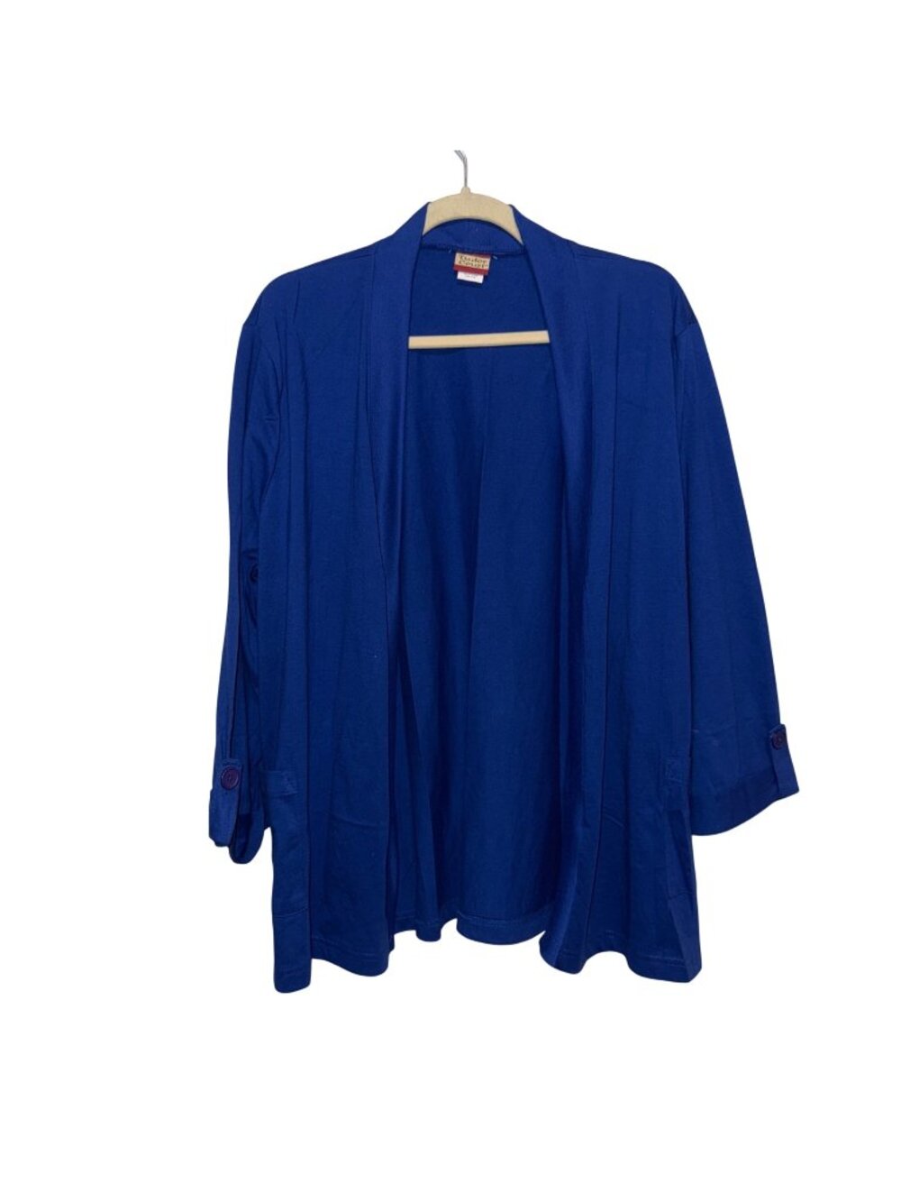 Tudor Court Womens Open Front Blue Cardigan Pockets & Button Tab Sleeves Size XL